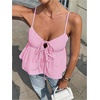 image:imageFloerns Womens Summer Striped Sleeveless Camisole Ruffle Peplum TopsPink