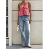 image:imageFloerns Womens Summer Striped Sleeveless Camisole Ruffle Peplum TopsRed