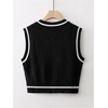 image:imageFloerns Womens V Neck Letter Striped Trim Sleeveless Sweater Vest Knit TopBlack