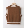image:imageFloerns Womens V Neck Letter Striped Trim Sleeveless Sweater Vest Knit TopBrown