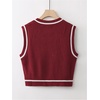 image:imageFloerns Womens V Neck Letter Striped Trim Sleeveless Sweater Vest Knit TopBurgundy