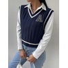image:imageFloerns Womens V Neck Letter Striped Trim Sleeveless Sweater Vest Knit TopNavy Blue