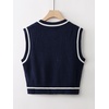 image:imageFloerns Womens V Neck Letter Striped Trim Sleeveless Sweater Vest Knit TopNavy Blue