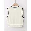 image:imageFloerns Womens V Neck Letter Striped Trim Sleeveless Sweater Vest Knit TopWhite