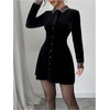 image:imageFloerns Womens Velvet Leopard Long Sleeve Button Down A Line Short DressBlack