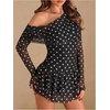image:imageFloerns Womens Vintage Polka Dots Off The Shoulder Going Out Mini DressBlack and White