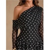 image:imageFloerns Womens Vintage Polka Dots Off The Shoulder Going Out Mini DressBlack and White
