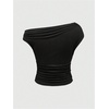 image:imageFloerns Womens Y2K Leopard Asymmetrical Neck T Shirt Sleeveless TopsBlack