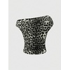 image:imageFloerns Womens Y2K Leopard Asymmetrical Neck T Shirt Sleeveless TopsCream Multi