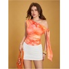 image:imageFloerns Womens Y2K Leopard Asymmetrical Neck T Shirt Sleeveless TopsOrange Multi