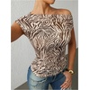 image:imageFloerns Womens Y2K Leopard Asymmetrical Neck T Shirt Sleeveless TopsZebra Brown