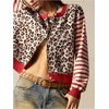 image:imageFloerns Womens Y2K Leopard Knit Cardigan Striped Long Sleeve Button Down Spring Casual SweatersBrown