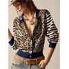 image:imageFloerns Womens Y2K Leopard Knit Cardigan Striped Long Sleeve Button Down Spring Casual SweatersBrown Multi