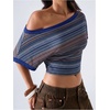 image:imageFloerns Womens Y2K Off The Shoulder Striped T Shirts Going Out TopsBlue