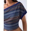 image:imageFloerns Womens Y2K Off The Shoulder Striped T Shirts Going Out TopsBlue