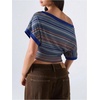 image:imageFloerns Womens Y2K Off The Shoulder Striped T Shirts Going Out TopsBlue