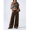 image:imageFloerns Womens Y2K Off The Shoulder Striped T Shirts Going Out TopsBrown Multi