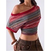 image:imageFloerns Womens Y2K Off The Shoulder Striped T Shirts Going Out TopsRed