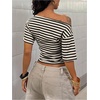 image:imageFloerns Womens Y2K Striped Off The Shoulder Tops Ruched Going Out T ShirtsBlack and Beige