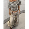image:imageFloerns Womens Y2K Striped Off The Shoulder Tops Ruched Going Out T ShirtsBlack and Beige
