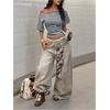 image:imageFloerns Womens Y2K Striped Off The Shoulder Tops Ruched Going Out T ShirtsBrown and Blue