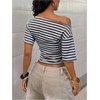 image:imageFloerns Womens Y2K Striped Off The Shoulder Tops Ruched Going Out T ShirtsBrown and Blue