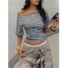 image:imageFloerns Womens Y2K Striped Off The Shoulder Tops Ruched Going Out T ShirtsBrown and Blue