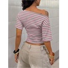 image:imageFloerns Womens Y2K Striped Off The Shoulder Tops Ruched Going Out T ShirtsPink and Grey