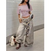 image:imageFloerns Womens Y2K Striped Off The Shoulder Tops Ruched Going Out T ShirtsPink and Grey