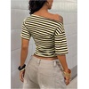 image:imageFloerns Womens Y2K Striped Off The Shoulder Tops Ruched Going Out T ShirtsYellow and Brown