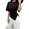 image:imageFloerns Womens Y2k Asymmetrical Tops Ruched Summer Going Out Short Sleeve T ShirtsBlack