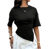 image:imageFloerns Womens Y2k Asymmetrical Tops Ruched Summer Going Out Short Sleeve T ShirtsBlack