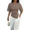 image:imageFloerns Womens Y2k Asymmetrical Tops Ruched Summer Going Out Short Sleeve T ShirtsBrown Striped