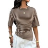 image:imageFloerns Womens Y2k Asymmetrical Tops Ruched Summer Going Out Short Sleeve T ShirtsBrown Striped