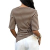image:imageFloerns Womens Y2k Asymmetrical Tops Ruched Summer Going Out Short Sleeve T ShirtsBrown Striped