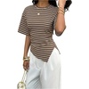 image:imageFloerns Womens Y2k Asymmetrical Tops Ruched Summer Going Out Short Sleeve T ShirtsBrown Striped