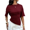 image:imageFloerns Womens Y2k Asymmetrical Tops Ruched Summer Going Out Short Sleeve T ShirtsBurgundy