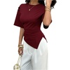 image:imageFloerns Womens Y2k Asymmetrical Tops Ruched Summer Going Out Short Sleeve T ShirtsBurgundy