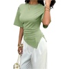image:imageFloerns Womens Y2k Asymmetrical Tops Ruched Summer Going Out Short Sleeve T ShirtsGreen