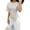 image:imageFloerns Womens Y2k Asymmetrical Tops Ruched Summer Going Out Short Sleeve T ShirtsKhaki Striped