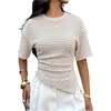 image:imageFloerns Womens Y2k Asymmetrical Tops Ruched Summer Going Out Short Sleeve T ShirtsKhaki Striped