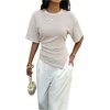 image:imageFloerns Womens Y2k Asymmetrical Tops Ruched Summer Going Out Short Sleeve T ShirtsKhaki Striped