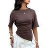 image:imageFloerns Womens Y2k Asymmetrical Tops Ruched Summer Going Out Short Sleeve T ShirtsMocha Brown
