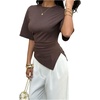image:imageFloerns Womens Y2k Asymmetrical Tops Ruched Summer Going Out Short Sleeve T ShirtsMocha Brown