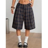 image:imageFloerns Womens Y2k Gingham Bermuda Shorts Low Rise Wide Leg Plaid Streetwear Baggy ShortsDark Blue