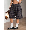 image:imageFloerns Womens Y2k Gingham Bermuda Shorts Low Rise Wide Leg Plaid Streetwear Baggy ShortsDark Blue