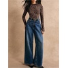image:imageFloerns Womens Y2k Leopard Fitted T Shirts Casual Mock Neck Long Sleeve Fall Going Out TopsBrown