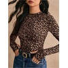 image:imageFloerns Womens Y2k Leopard Fitted T Shirts Casual Mock Neck Long Sleeve Fall Going Out TopsBrown