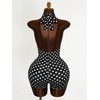 image:imageFloerns Womens Y2k Polka Dots Halter Romper Backless Cut Out Criss Cross Short Jumpsuit Rave OutfitsBlack Polka Dots