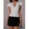 image:imageFloerns Womens Y2k Polka Dots Shirt Button Down V Neck Slim Fit Preppy TopBlack and White